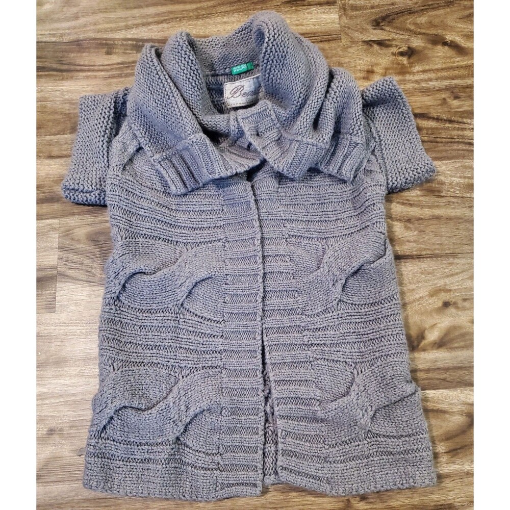 Benetton Women's Gray Sweater Open Cardigan Cape Short Sleeve Medium
